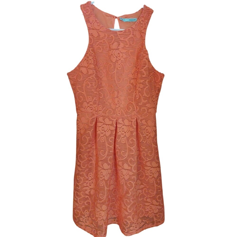 Coral Lace Sleeveless Dress Textured Pattern Summer Party Cocktail peach